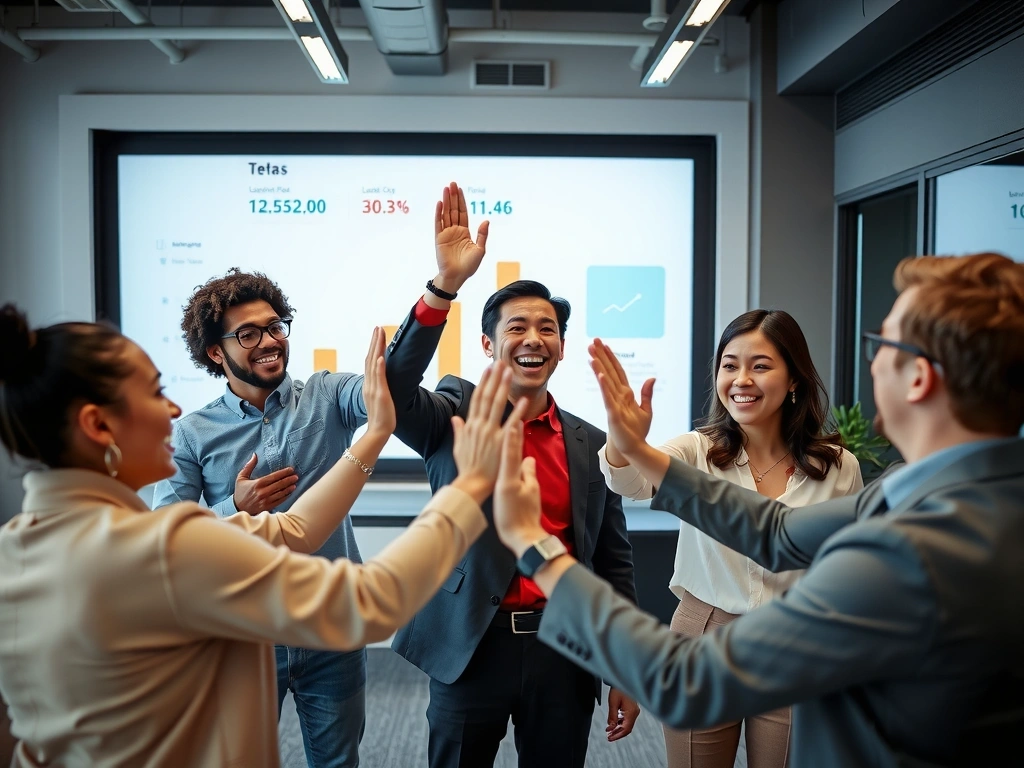 Team members celebrating success