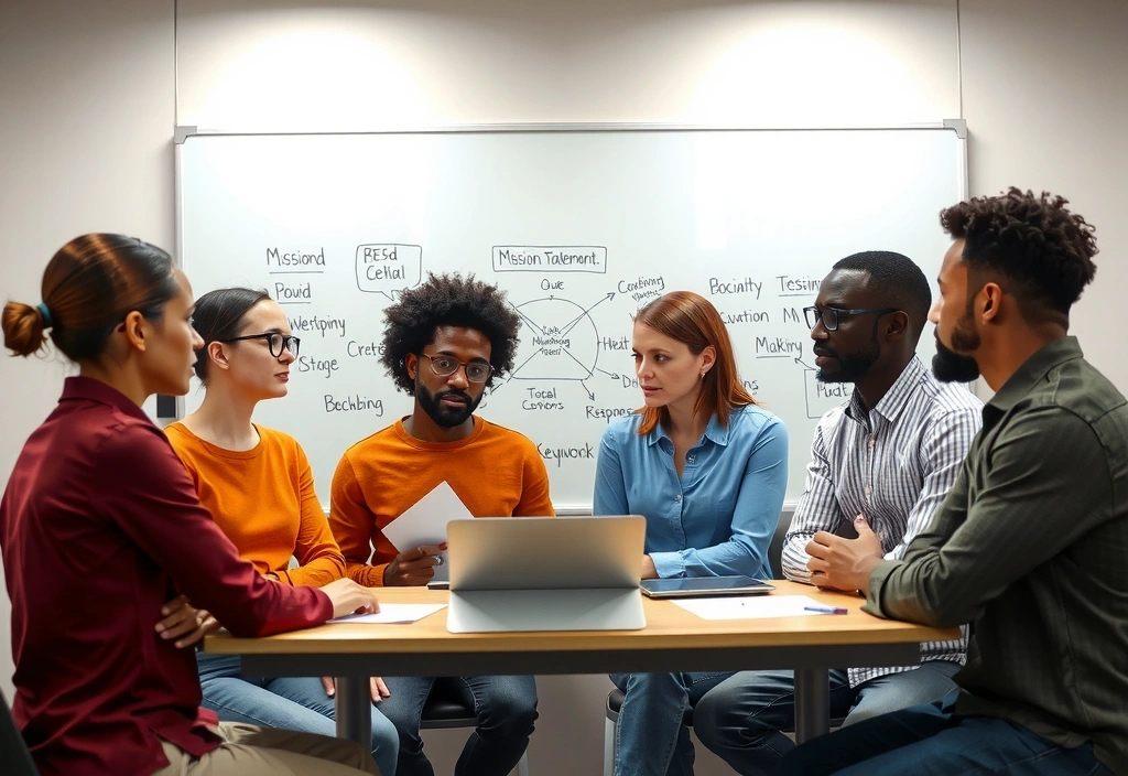 Team collaborating on mission statement