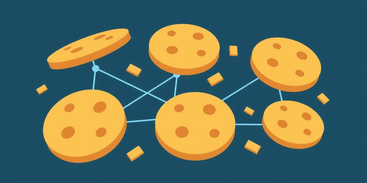 Digital cookies represented as small data packets flowing over a network