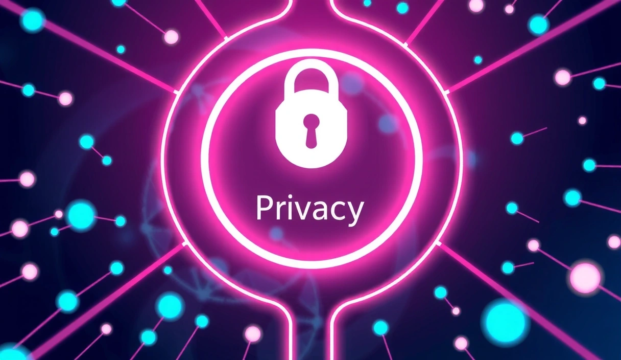 Digital privacy concept with padlock and data streams